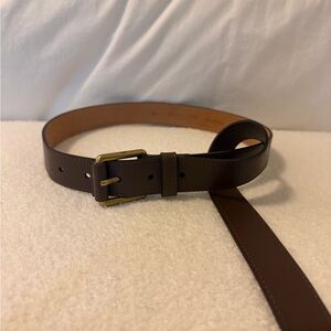 Michael Kors Collection Brown Leather Belt with Brass-Tone Buckle - Waist Belt